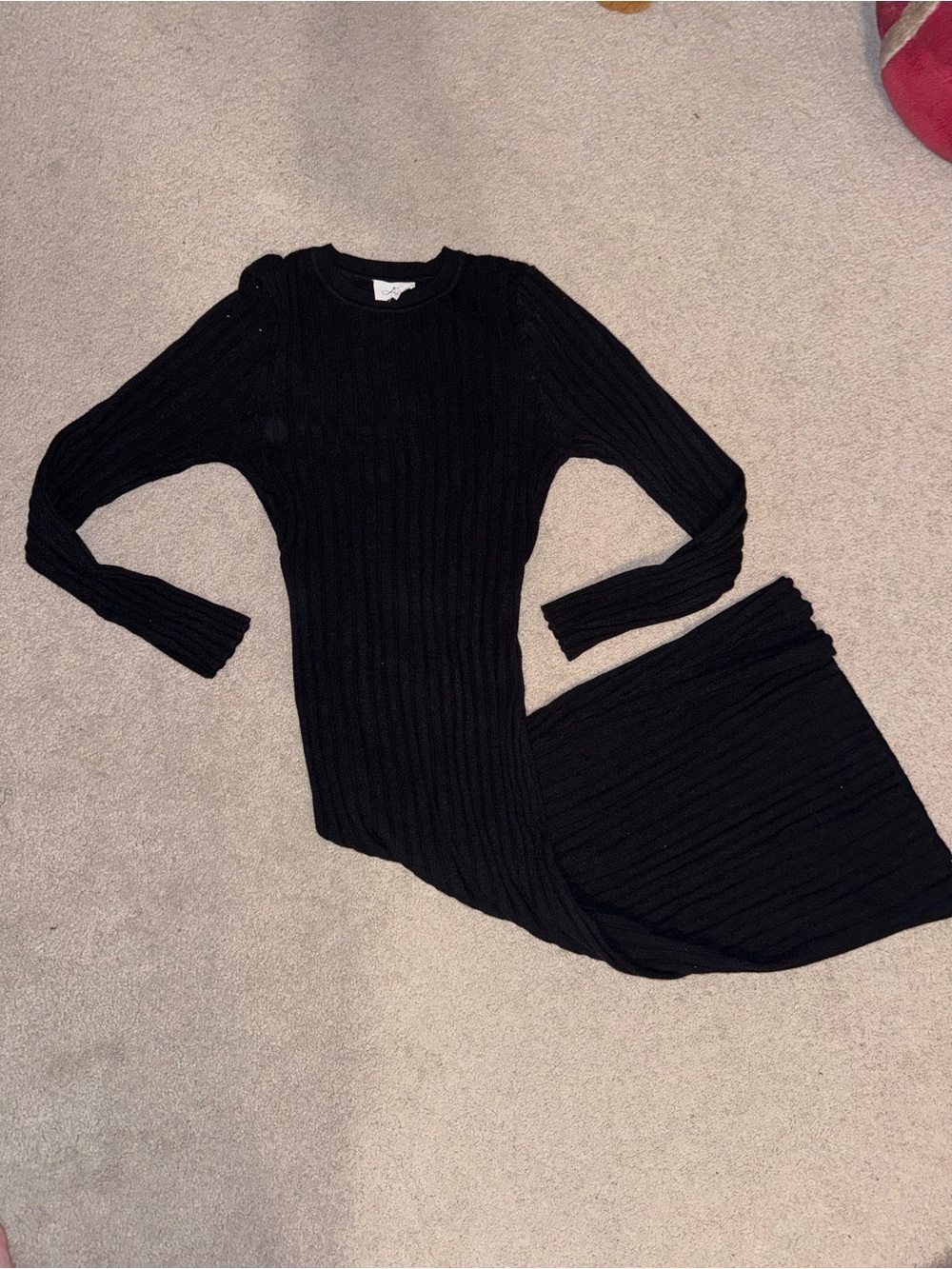 Maternity Black Ribbed Long Sleeve Knit Dress